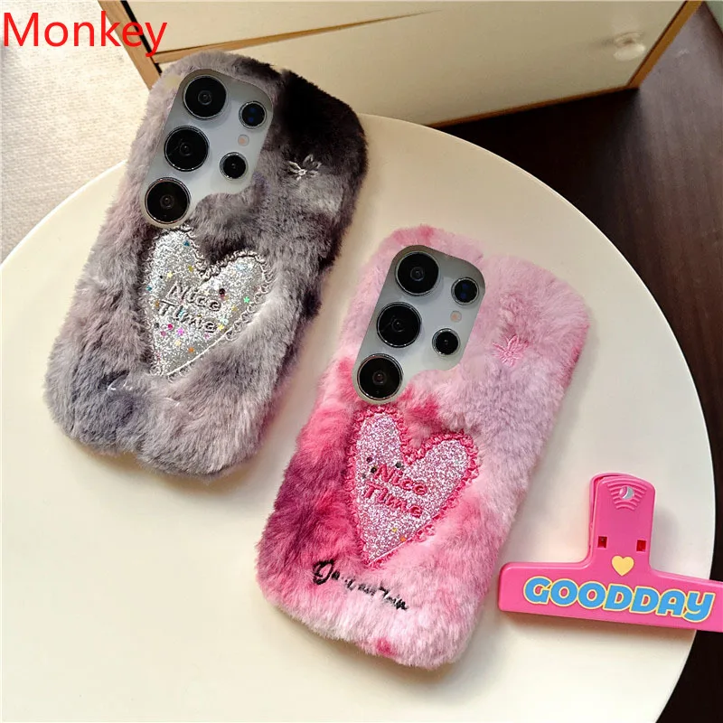 Vivo Y28 - Embroidered Plush Fur Cute Love Case